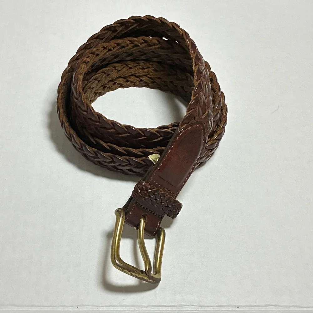 Vtg LL Bean Braided Leather Belt 44 Green Brown Heritage Preppy Gorpcore Y2K 90s
